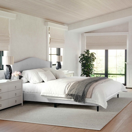 Martha Stewart Amelia King Upholstered Platform Bed w/Curved Headboard and Cushioned Siderails, Wood Slat, Gray TW-3WDB02-K-GY-MS